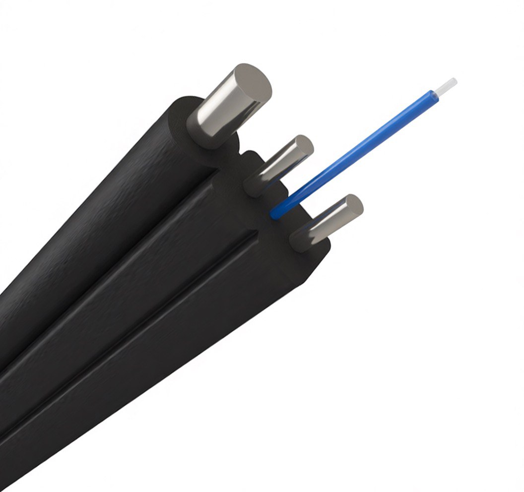 Оптический кабель для применения в сетях FTTH, усиленный вынесенным несущим элементом